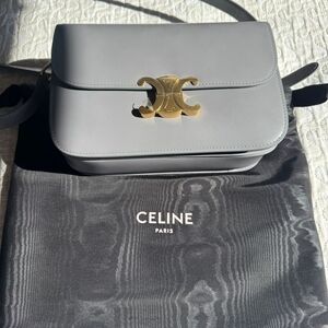 Celine Light Gray Crossbody Bag with Gold Accent